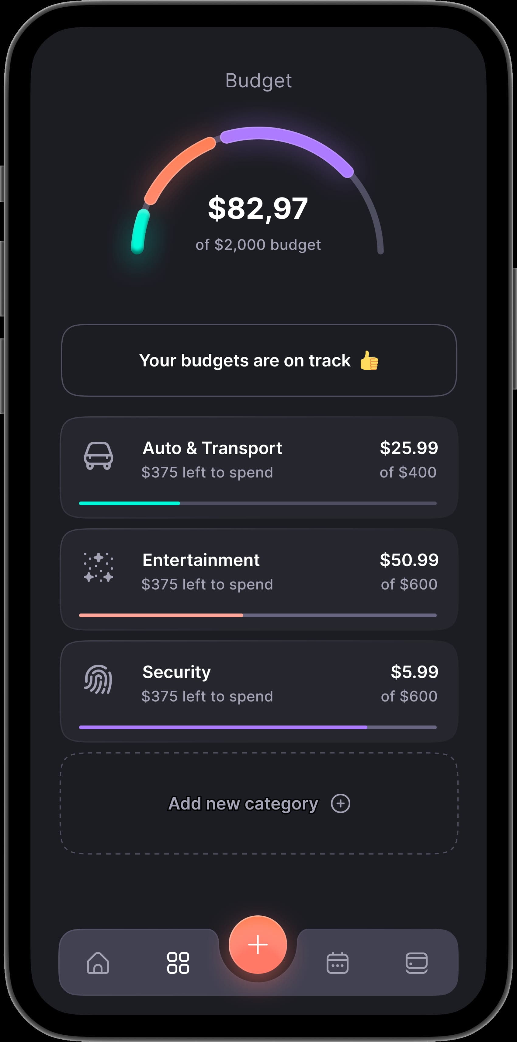 TrackBay analytics — monthly subscription spending overview